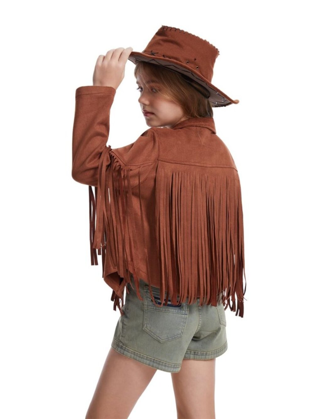 Girls Fringe Faux Suede Leather Jackets Kids Western Tassels Motorcycle Cardigan